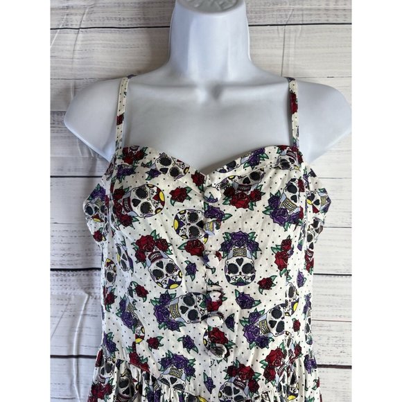 Hell Bunny Dress Day of Dead Sugar Skulls Women's M Sleeveless Rockabilly - Picture 4 of 12